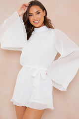 Plisse High Neck Tie Waist Playsuit