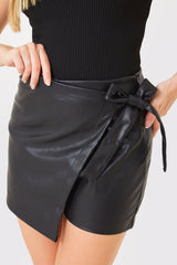 Leather Look Wrap Skort