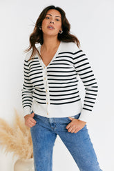 Rib Knit Button Up Stripe Cardigan