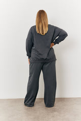 Grey Wash V Neck Split Hem Sweatshirt