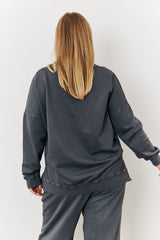 Grey Wash V Neck Split Hem Sweatshirt