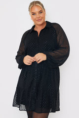 Metallic Dobby Collared Smock Dress