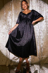 Satin Jacquard Flutter Midi Dress