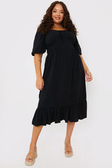 Tie Front Sweerheart Puff Sleeve Midi Dress