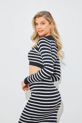 Rib Knit Stripe Crew Neck Co-Ord Top