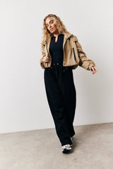 Stone Hooded Cropped Windbreaker Jacket