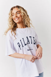 White Fits Pilates Graphic Oversized T-Shirt