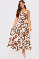 Floral Printed Tie Bust Tiered Maxi Dress