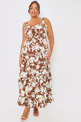 Floral Printed Tie Bust Tiered Maxi Dress