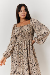 Floral Printed Tiered Midi Dress with Ruched Bust and Tie Front Detail