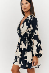 Wrap Puff Sleeve Mini Skater Dress