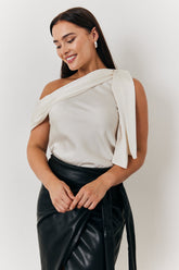 One Shoulder Draped Satin Top