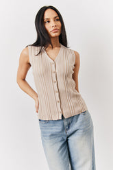 Mocha Ribbed Button Up Knitted Waistcoat