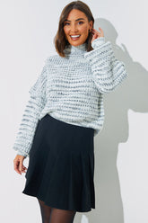 High Neck Frill Sleeve Knit Jumper
