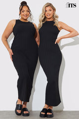 Recycled Knitted Rib Racer Neck Maxi Dress