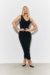 Magic Sculpting Plunge Neck Ruched Detail Midaxi Dress