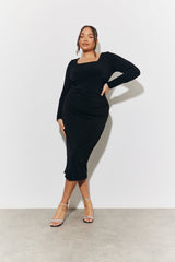 Magic Sculpting Scoop Neck Long Sleeve Ruched Midaxi Dress