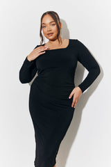Magic Sculpting Scoop Neck Long Sleeve Ruched Midaxi Dress