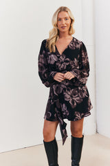 Floral Wrap Front Detail Skater Dress