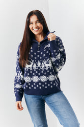 Half Zip Reindeer Fairisle Knitted Jumper