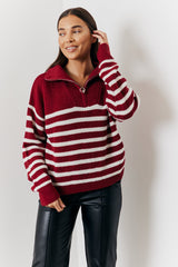 Stripe Quarter Zip Knitted Jumper