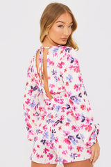 Floral Print Twist Front Balloon Sleeve Playsuit