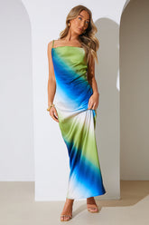 Ombre Satin Cowl Neck Maxi Dress