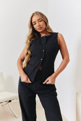 Tailored Pinstripe Round Neck Button Through Co-ord Waistcoat