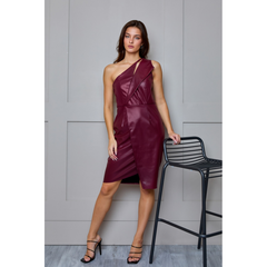 One Shoulder PU Cut Out Mini Dress in Purple