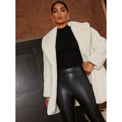 Plush Faux Fur Coat in Cream