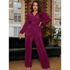 Long Sleeve Wrap Detail Plisse Top in Berry