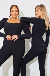 Square Neck Long Sleeve Rib Top