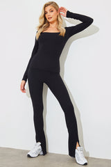 Square Neck Long Sleeve Rib Top
