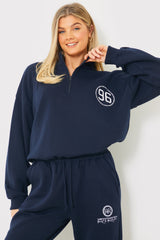 Half Zip '96' Printed Toggle Sweater