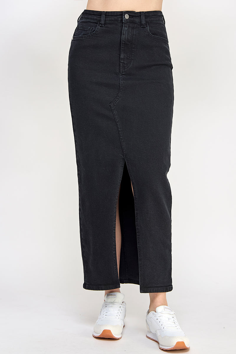 Washed Split Detail Denim Maxi Skirt
