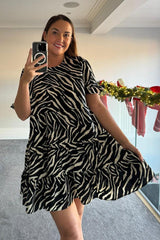 Zebra Smock Dress With Frill Sleeve