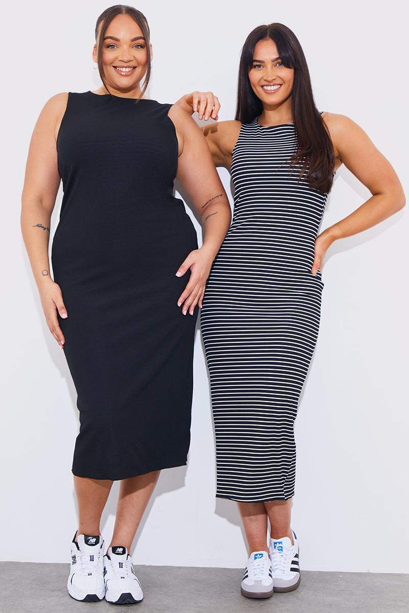 Reversible Stripe Racer Neck Midi Dress