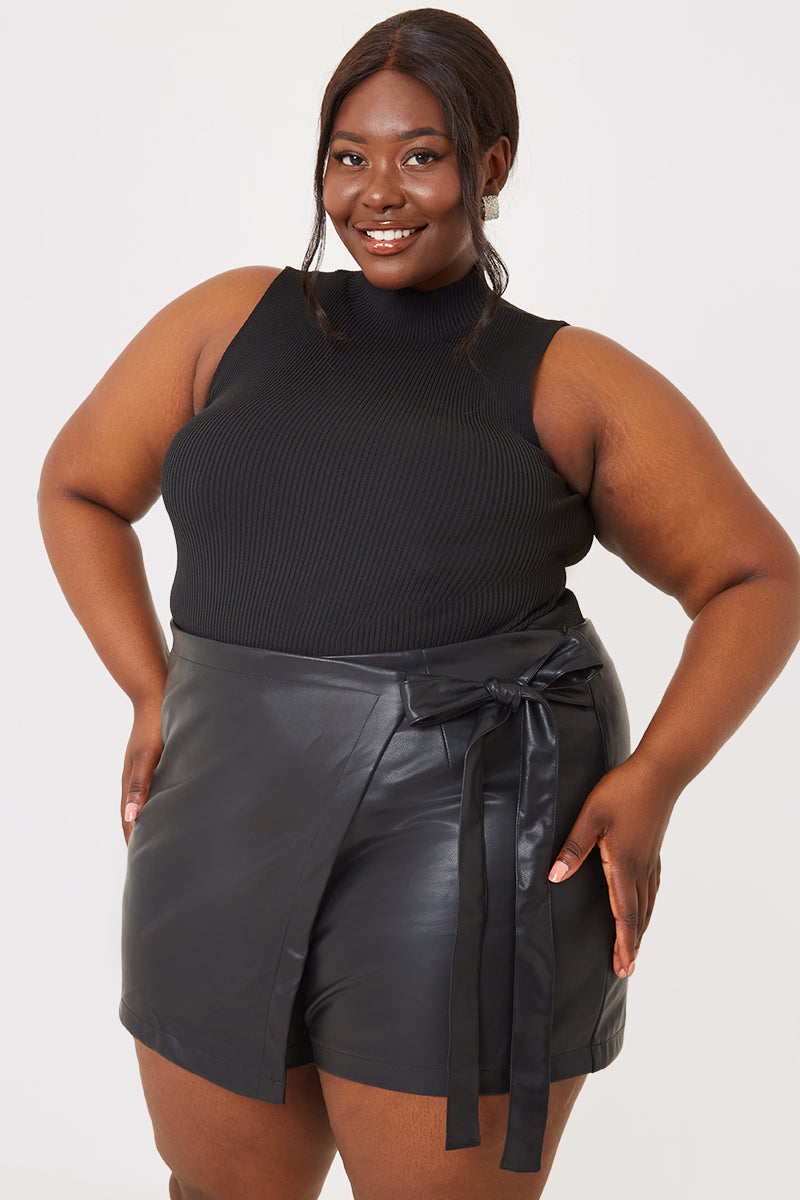 Leather Look Wrap Skort