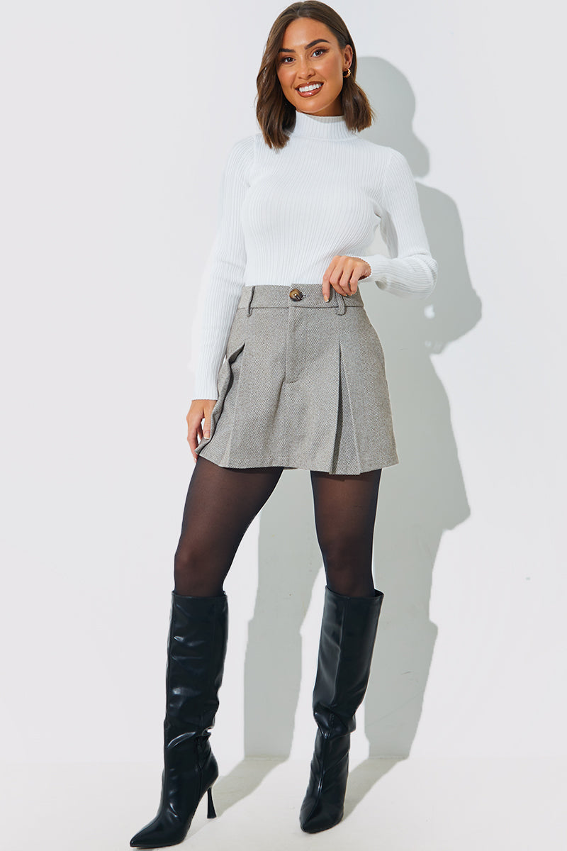 Herringbone Check Pleated Skort