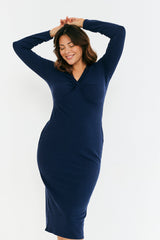 Twist Front Ribbed Midi Dress