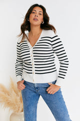 Rib Knit Button Up Stripe Cardigan
