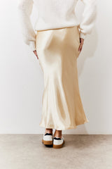 Gold Satin Midi Skirt