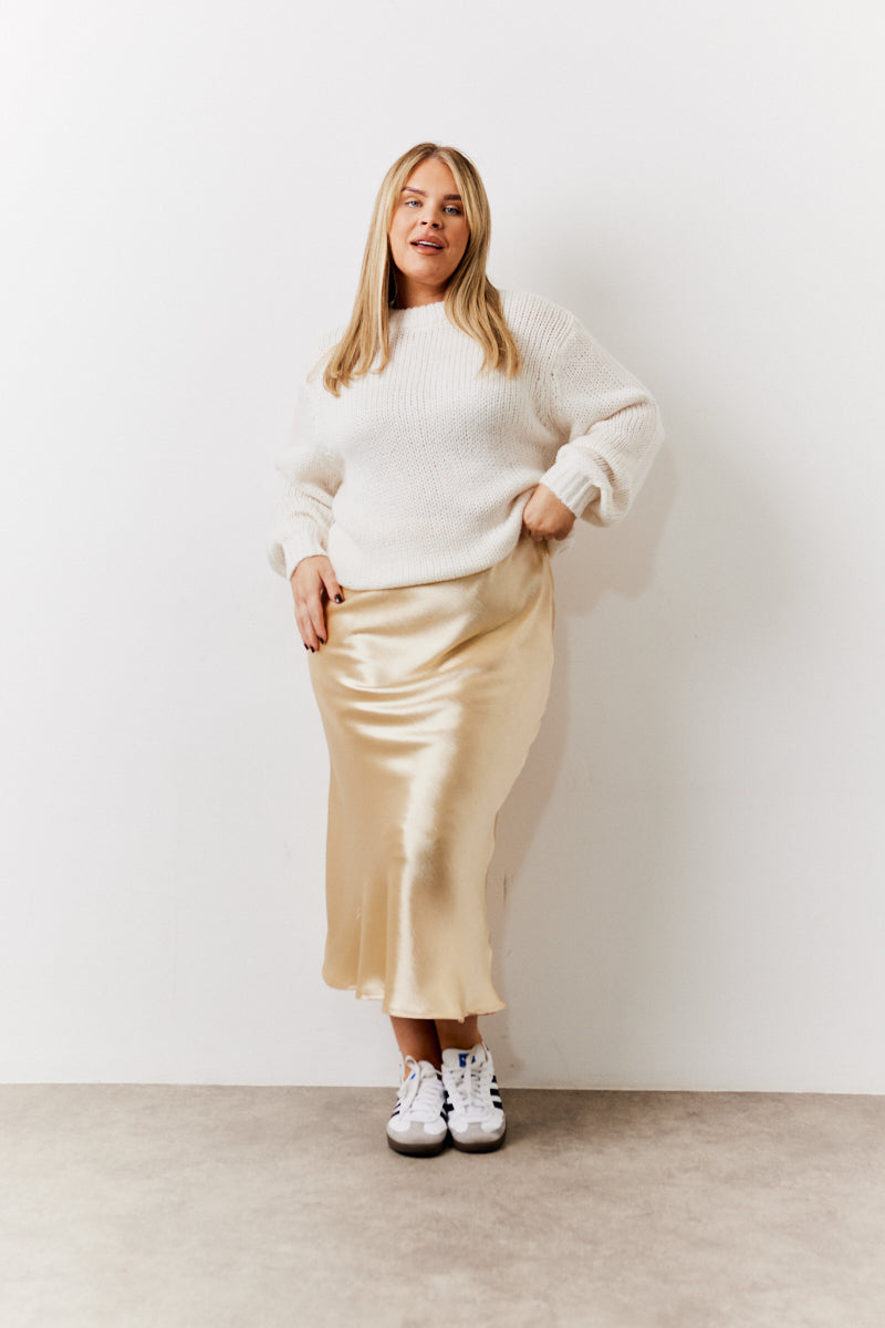 Gold Satin Midi Skirt