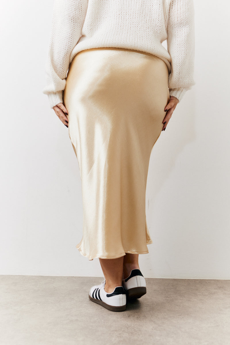 Gold Satin Midi Skirt