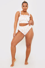 Scarf Print Shirred High Waisted Bikini Bottom