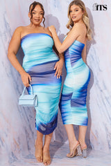 Ombre Mesh Bandeau Midi Dress