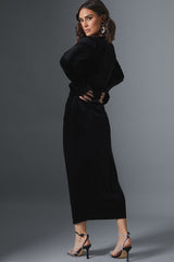 Velvet Asymmetric Midi Dress With Flared Cuff