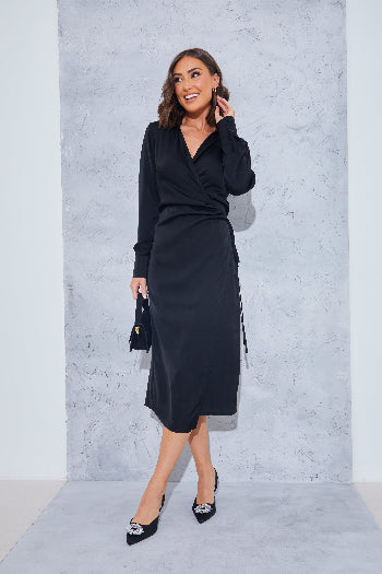 Wrap Collared Midi Dress