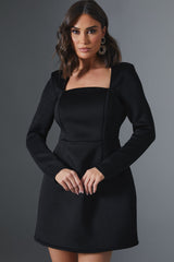 Square Neck Cinched Waist Structured Mini Dress