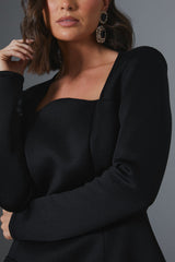 Square Neck Cinched Waist Structured Mini Dress